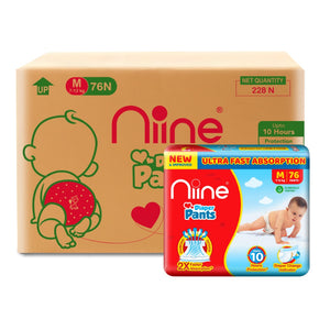 Niine Baby Diaper Pants (7-12 KG) with Wetness Indicator | Rash Control | (Pack of 3) - Medium Size (228 Pants)