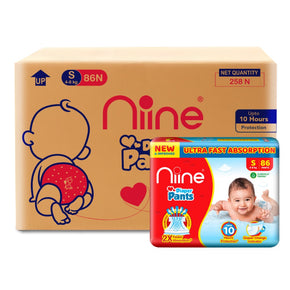 Niine Baby Diaper Pants (4-8 KG) with Wetness Indicator | Rash Control | (Pack of 3) - Small Size (258 Pants)