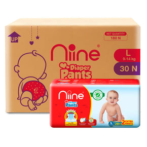 Niine Baby Diaper Pants (9-14 KG) with Wetness Indicator | Rash Control | (Pack of 6) - Large Size  (180 Pants)
