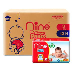 Niine Baby Diaper Pants (4-8 KG) with Wetness Indicator | Rash Control | (Pack of 6) - Small Size (252 Pants)