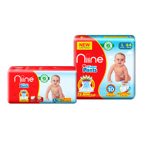 Niine Baby Diapers Pants (9-14 KG) Combo| Wetness Indicator | Upto 12 Hrs Absorption | Large Size (94 Pants)