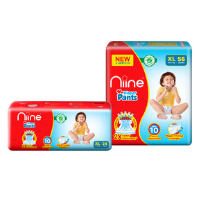 Niine Baby Diapers Pants (12-17 KG) Combo| Wetness Indicator | Upto 12 Hrs Absorption | XL size (80 pants)