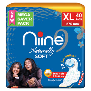 Niine Naturally Soft XL Sanitary Pad With Anti Leak Flow, Extra Soft and Cotton Sanitary Pad (Pack of 40)