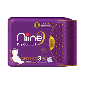 Niine Dry Comfort Ultra Thin XL+ Sanitary Napkins for women, With Biodegradable disposable bags inside 36 Pads Count Sanitary Pad (Pack of 36)