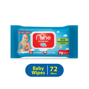Niine Cottony Soft Baby Wipe with lid, Aloe Vera & Vitamin E Biodegradable Baby Wipes 72N (Pack of 3)