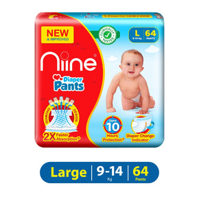 Niine Baby Diaper Pants (9-14 KG) with Wetness Indicator | Rash Control | (Pack of 3) - Large Size  (192 Pants)
