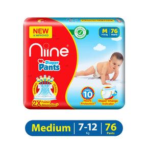 Niine Baby Diaper Pants (7-12 KG) with Wetness Indicator | Rash Control | (Pack of 3) - Medium Size (228 Pants)