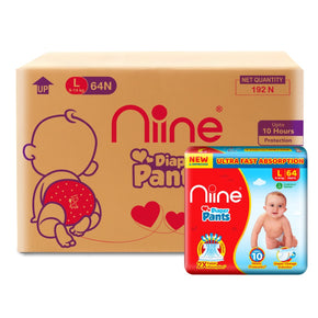 Niine Baby Diaper Pants (9-14 KG) with Wetness Indicator | Rash Control | (Pack of 3) - Large Size  (192 Pants)