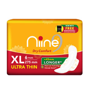 Niine Dry Comfort Sanitary Napkins Ultra Thin XL 6s (275 mm) - Day and Night Protection