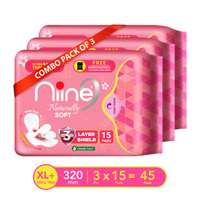 Niine Naturally Soft Sanitary Napkins Ultra Thin XL+ 15s (320MM) 2+1 Combo