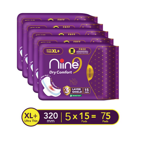 Niine Dry Comfort Ultra Thin XL+ Super Saver Pack for Heavy Flow with Disposable Bags Sanitary Pad  (Pack of 75 Pads)