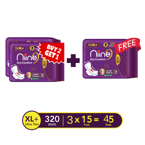 Dry Comfort Ultra Thin XL+ Sanitary pads for Women - 15N (2+1 Pack) - Combo offer