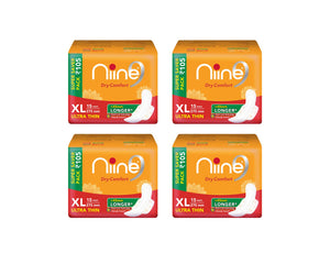Niine Dry Comfort Ultra Thin Sanitary Pads for women (Pack of 4), 60 Pads Count (Super Saver Pack) Sanitary Pad (Pack of 60)