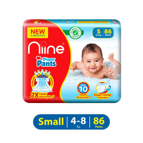 Niine Baby Diaper Pants (4-8 KG) with Wetness Indicator | Rash Control | (Pack of 3) - Small Size (258 Pants)